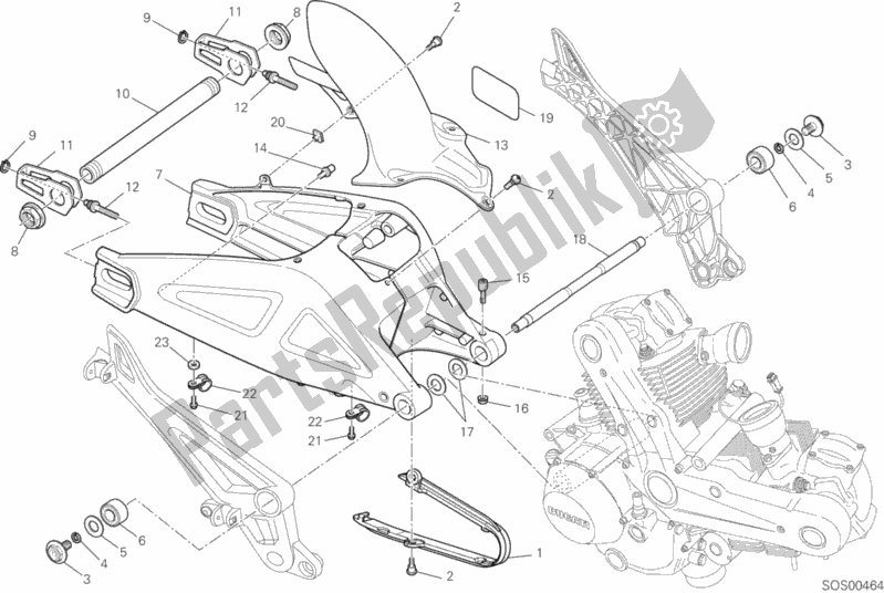 All parts for the Swing Arm of the Ducati Monster 795 Thailand 2015